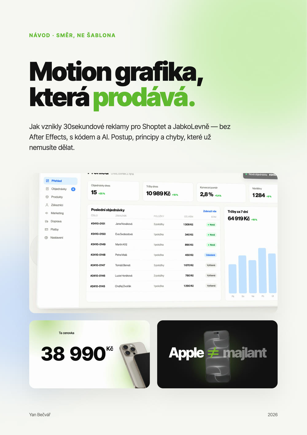 Obálka PDF návodu Motion grafika, která prodává