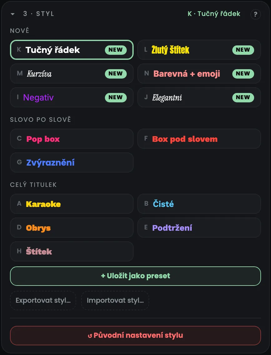 Panel Yan Captions 2.6: 14 stylů na jedno kliknutí